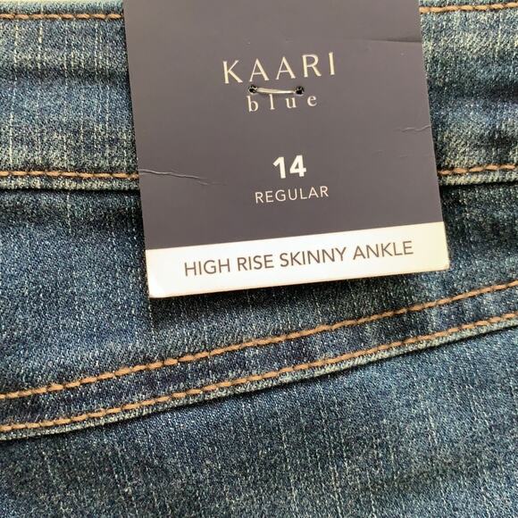 Kaari Blue Jeans Button Fly High Rise Frayed Hem Skinny Ankle Jeans Size 14 NEW - Picture 14 of 14